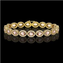 14.25 CTW Morganite & Diamond Halo Bracelet 10K Yellow Gold - REF-294A2X - 40465
