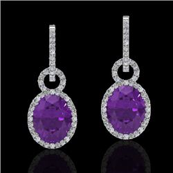 6 CTW Amethyst & Micro Pave Solitaire Halo VS/SI Diamond Earrings 14K White Gold - REF-98H2A - 22725