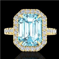 6.03 CTW Sky Blue Topaz & Micro Pave VS/SI Diamond Halo Ring 18K Yellow Gold - REF-61X8T - 21421