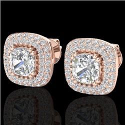 2.16 CTW Micro Pave VS/SI Diamond Earrings Solitaire Double Halo 14K Rose Gold - REF-238M2H - 20341