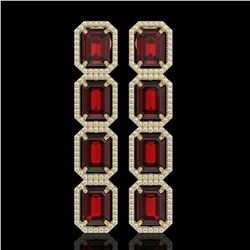 17.8 CTW Garnet & Diamond Halo Earrings 10K Yellow Gold - REF-174A2X - 41617