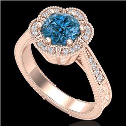 1.33 CTW Fancy Intense Blue Diamond Solitaire Art Deco Ring 18K Rose Gold - REF-227X3T - 37958