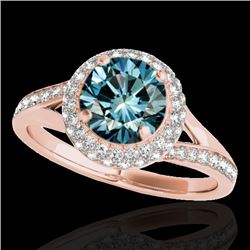 1.6 CTW Si Certified Fancy Blue Diamond Solitaire Halo Ring 10K Rose Gold - REF-178A2X - 34120