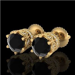 2.04 CTW Fancy Black Diamond Solitaire Art Deco Stud Earrings 18K Yellow Gold - REF-89W3F - 38096