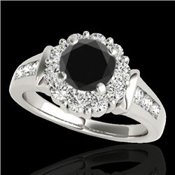 1.9 CTW Certified VS Black Diamond Solitaire Halo Ring 10K White Gold - REF-96X2T - 34295