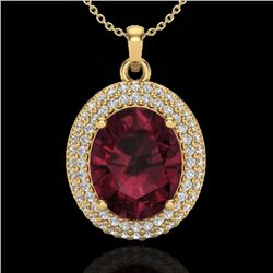 4.50 CTW Garnet & Micro Pave VS/SI Diamond Necklace 18K Yellow Gold - REF-96H5A - 20566