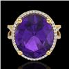 Image 1 : 10 CTW Amethyst & Micro Pave VS/SI Diamond Halo Ring 18K Yellow Gold - REF-80W2F - 20953
