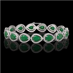 30.06 CTW Emerald & Diamond Halo Bracelet 10K White Gold - REF-393N3Y - 41234