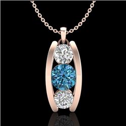 1.07 CTW Fancy Intense Blue Diamond Solitaire Art Deco Necklace 18K Rose Gold - REF-123X6T - 37776