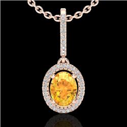 1.75 CTW Citrine & Micro Pave VS/SI Diamond Necklace Halo 14K Rose Gold - REF-51H8A - 20655