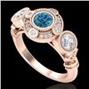 Image 1 : 1.51 CTW Intense Blue Diamond Solitaire Art Deco 3 Stone Ring 18K Rose Gold - REF-218A2X - 37713