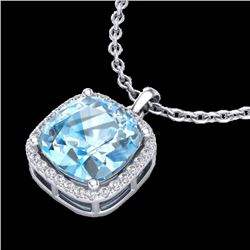 6 CTW Sky Blue Topaz & Pave Halo VS/SI Diamond Necklace 18K White Gold - REF-68H5A - 23088