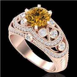 2 CTW Intense Yellow Diamond Solitaire Engagement Art Deco Ring 18K Rose Gold - REF-309N3Y - 37981