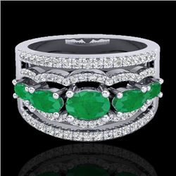 2.25 CTW Emerald & Micro Pave VS/SI Diamond Designer Ring 10K White Gold - REF-71F3N - 20800