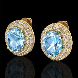 10 CTW Sky Blue Topaz & Micro Pave VS/SI Diamond Earrings 18K Yellow Gold - REF-152T4M - 20219