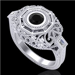 0.75 CTW Fancy Black Diamond Solitaire Engagement Art Deco Ring 18K White Gold - REF-118M2H - 37814