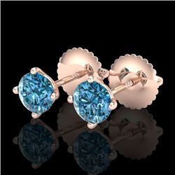 0.65 CTW Fancy Intense Blue Diamond Art Deco Stud Earrings 18K Rose Gold - REF-81Y8K - 38224