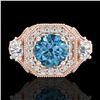 Image 2 : 2.11 CTW Intense Blue Diamond Solitaire Art Deco 3 Stone Ring 18K Rose Gold - REF-283Y6K - 38301