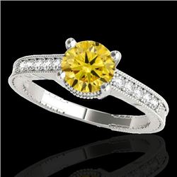 1.2 CTW Certified Si Intense Yellow Diamond Solitaire Antique Ring 10K White Gold - REF-149X3T - 347