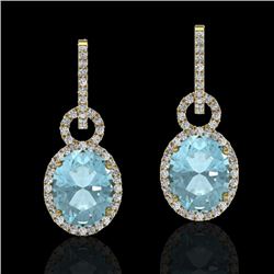 6 CTW Aquamarine & Micro Pave Halo VS/SI Diamond Earrings 14K Yellow Gold - REF-125F5N - 22730