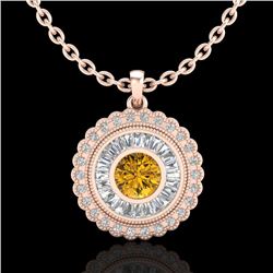 2.11 CTW Intense Fancy Yellow Diamond Art Deco Stud Necklace 18K Rose Gold - REF-227F3N - 37918