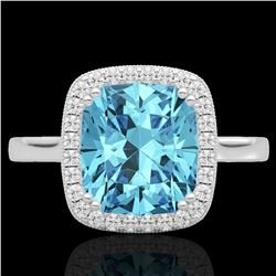 3.50 CTW Sky Blue Topaz & Micro VS/SI Diamond Halo Solitaire Ring 18K White Gold - REF-48T9M - 22852