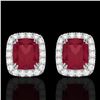 Image 1 : 2.50 CTW Ruby & Micro Pave VS/SI Diamond Halo Earrings 10K White Gold - REF-49W3F - 22868