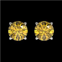 1.04 CTW Certified Intense Yellow SI Diamond Solitaire Stud Earrings 10K White Gold - REF-116X3T - 3