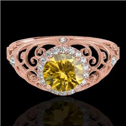 1.22 CTW Certified Si/I Fancy Intense Yellow Diamond Solitaire Halo Ring 10K Rose Gold - REF-236W4F 