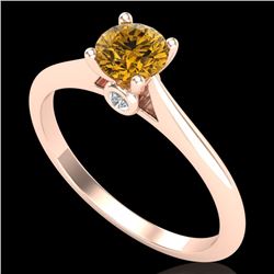 0.56 CTW Intense Fancy Yellow Diamond Engagement Art Deco Ring 18K Rose Gold - REF-81H8A - 38191