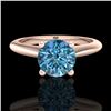Image 2 : 1.08 CTW Fancy Intense Blue Diamond Solitaire Art Deco Ring 18K Rose Gold - REF-161K8W - 38203