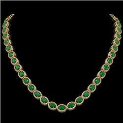 34.11 CTW Emerald & Diamond Halo Necklace 10K Yellow Gold - REF-562M9H - 40402