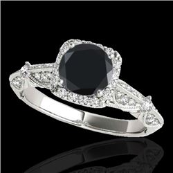 1.36 CTW Certified VS Black Diamond Solitaire Halo Ring 10K White Gold - REF-68K9W - 33754