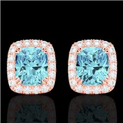 2.50 CTW Sky Blue Topaz & Micro VS/SI Diamond Halo Earrings 10K Rose Gold - REF-41F3N - 22873
