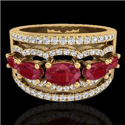 2.25 CTW Ruby & Micro Pave VS/SI Diamond Designer Ring 10K Yellow Gold - REF-71X3T - 20803