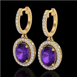 3.50 CTW Amethyst & Micro Pave VS/SI Diamond Earrings Halo 18K Yellow Gold - REF-99F8N - 20309