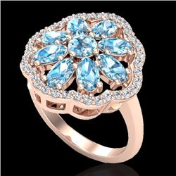 3 CTW Sky Blue Topaz & VS/SI Diamond Cluster Halo Ring 10K Rose Gold - REF-52M2H - 20773