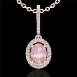 1.60 CTW Morganite & Micro VS/SI Diamond Necklace Solitaire Halo 14K Rose Gold - REF-60W4F - 20663