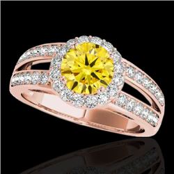 1.6 CTW Certified Si/I Fancy Intense Yellow Diamond Solitaire Halo Ring 10K Rose Gold - REF-180Y2K -