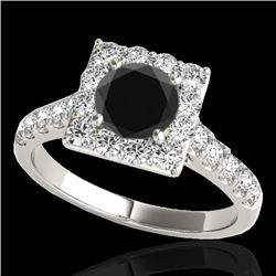 2 CTW Certified VS Black Diamond Solitaire Halo Ring 10K White Gold - REF-101N8Y - 34135