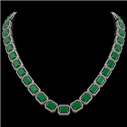84.94 CTW Emerald & Diamond Halo Necklace 10K White Gold - REF-1000X5T - 41474