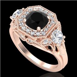 2.11 CTW Fancy Black Diamond Solitaire Art Deco 3 Stone Ring 18K Rose Gold - REF-180A2X - 38298