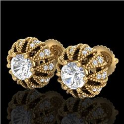 2.01 CTW VS/SI Diamond Art Deco Micro Pave Stud Earrings 18K Yellow Gold - REF-272K8W - 36997