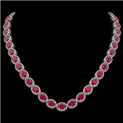 52.15 CTW Ruby & Diamond Halo Necklace 10K White Gold - REF-655Y3K - 40556