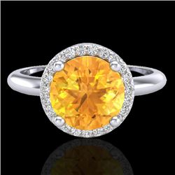 2 CTW Citrine & Micro VS/SI Diamond Ring Designer Halo 18K White Gold - REF-58X4T - 23206