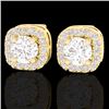 0.75 CTW Micro Pave VS/SI Diamond Earrings Designer Halo 18K Yellow Gold - REF-69F6N - 21175