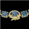 90 CTW London Blue Topaz & VS/SI Diamond Tennis Micro Halo Necklace 14K Yellow Gold - REF-281M8H - 2