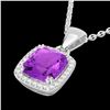 3 CTW Amethyst & Micro VS/SI Diamond Pave Halo Necklace 18K White Gold - REF-48H9A - 22815