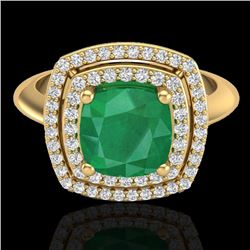 2.52 CTW Emerald & Micro VS/SI Diamond Pave Halo Ring 18K Yellow Gold - REF-74K5W - 20760