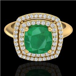 2.52 CTW Emerald & Micro VS/SI Diamond Pave Halo Ring 18K Yellow Gold - REF-74K5W - 20760